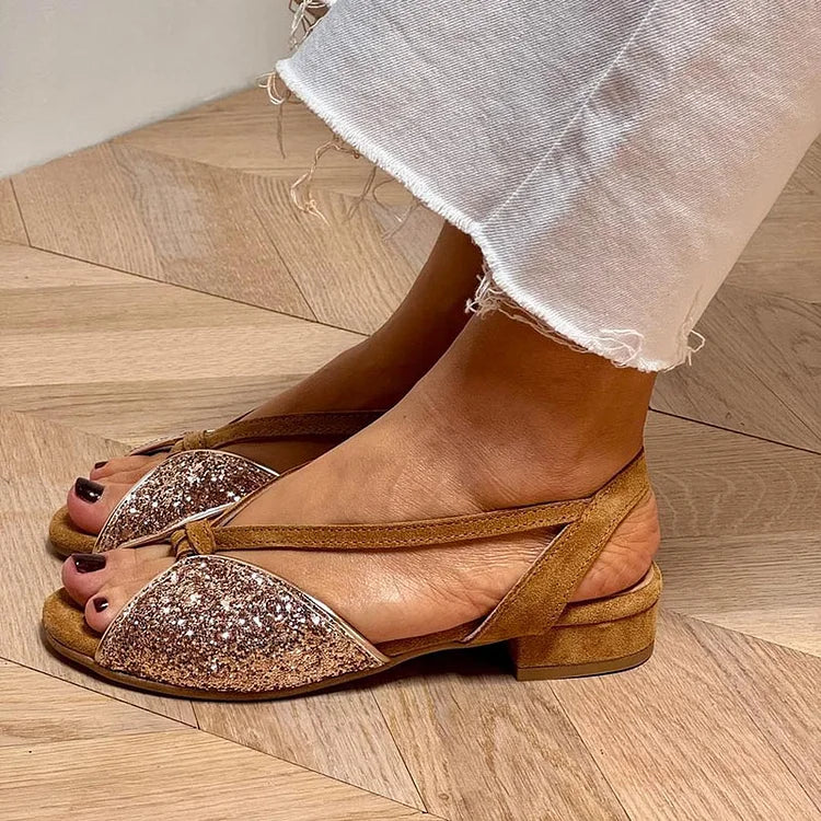 MARTINA | Sandales Brillantes à Paillettes avec Semelle Plate pour un Style Élégant et Confortable
