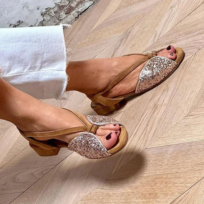 MARTINA | Sandales Brillantes à Paillettes avec Semelle Plate pour un Style Élégant et Confortable