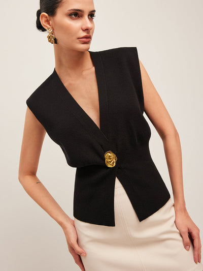 Gilet Style Pull À Col En V Avec Détail Boutonné