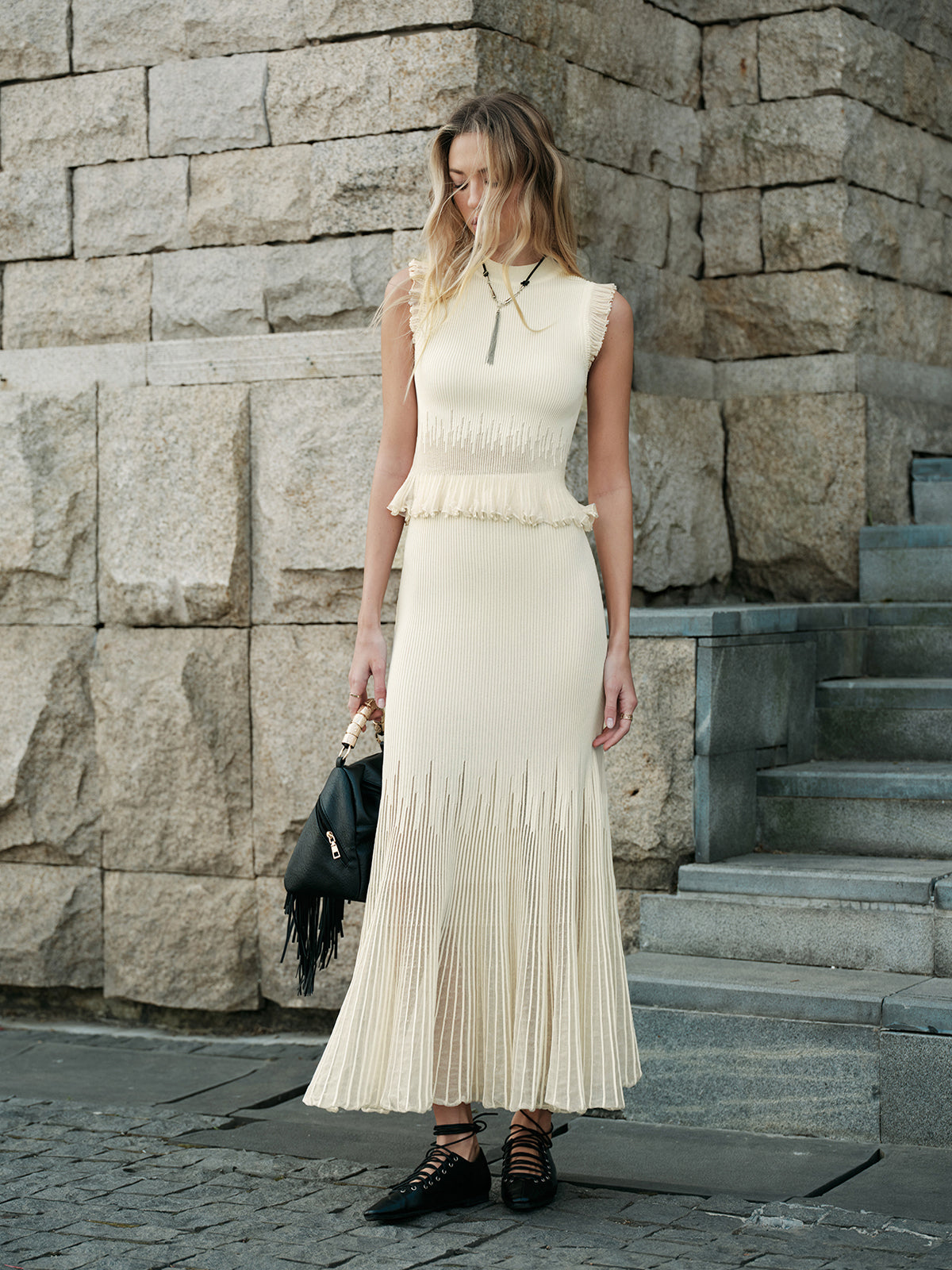 Top En Tricot Côtelé Avec Volants