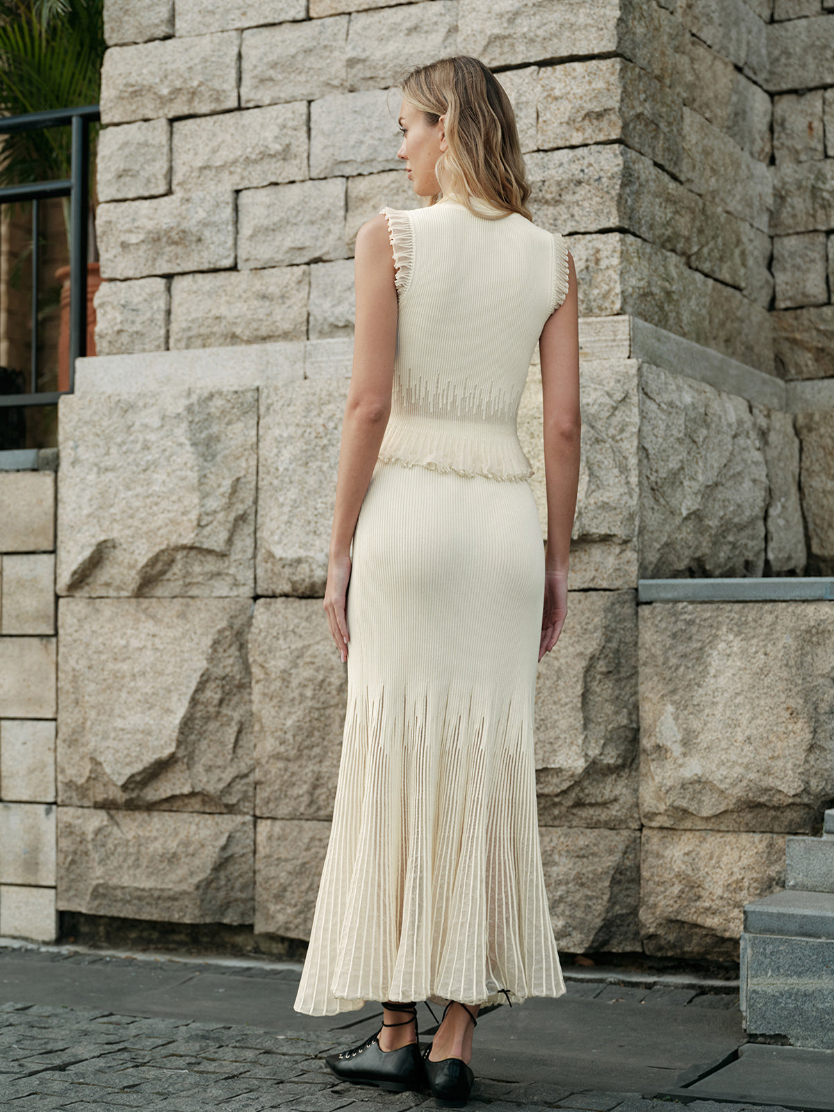 Top En Tricot Côtelé Avec Volants