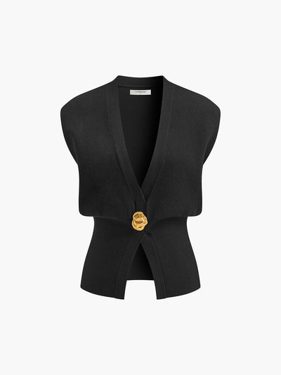 Gilet Style Pull À Col En V Avec Détail Boutonné