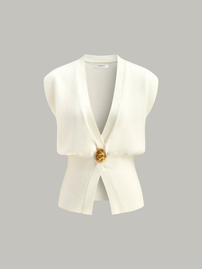 Gilet Style Pull À Col En V Avec Détail Boutonné