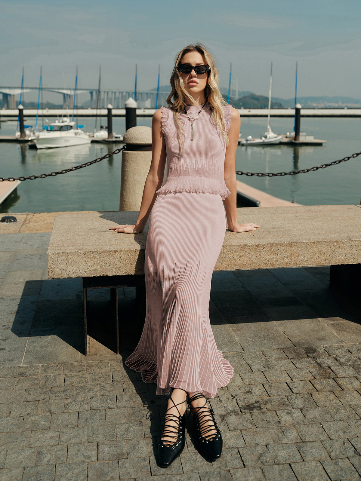 Top En Tricot Côtelé Avec Volants