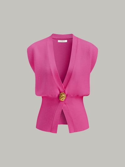 Gilet Style Pull À Col En V Avec Détail Boutonné