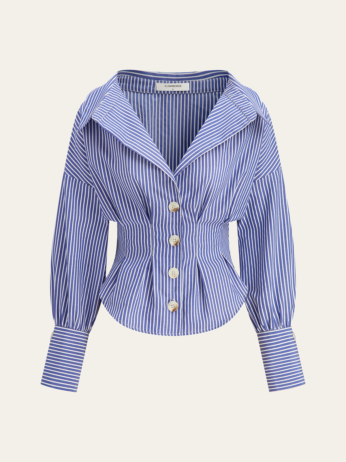Chemise À Col Rayée Avec Design Cintré À La Taille