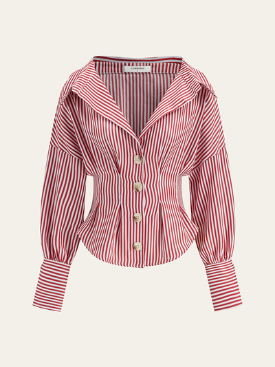 Chemise À Col Rayée Avec Design Cintré À La Taille