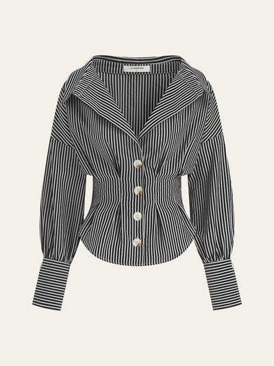 Chemise À Col Rayée Avec Design Cintré À La Taille