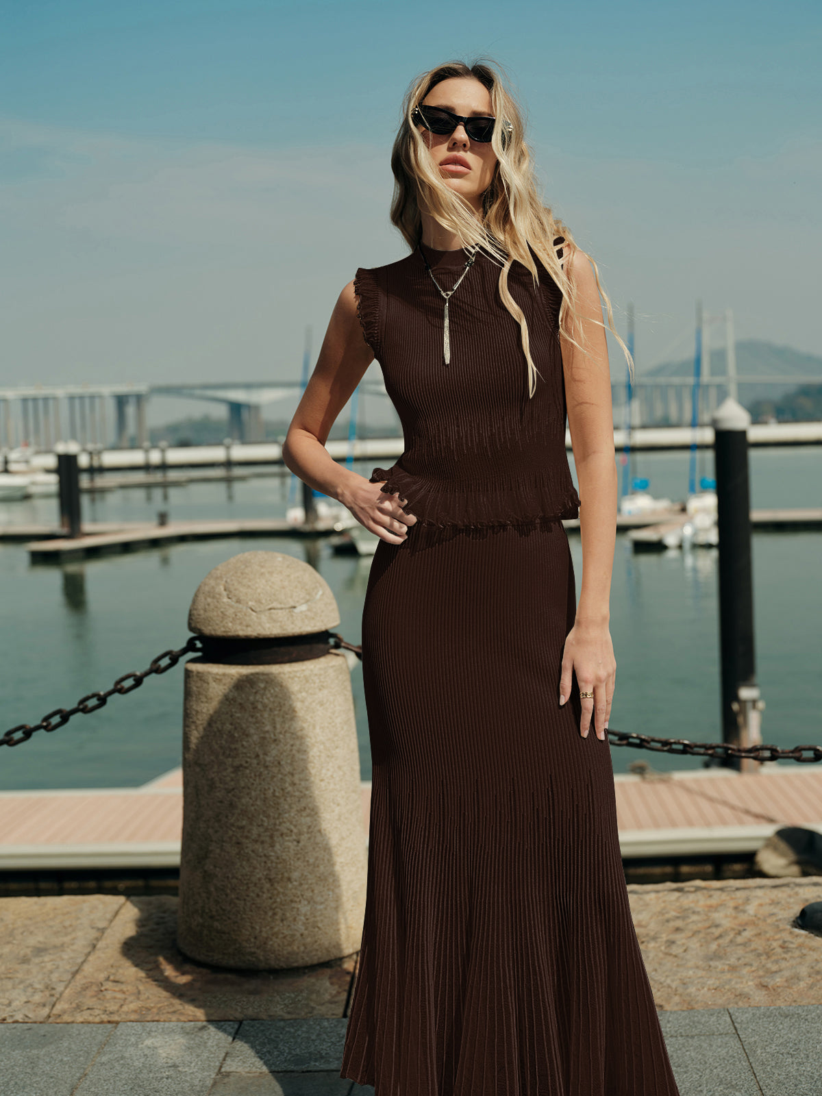 Top En Tricot Côtelé Avec Volants