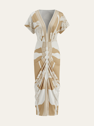 Robe Midi Imprimée Avec Décolleté En V Profond Et Sans Ceinture