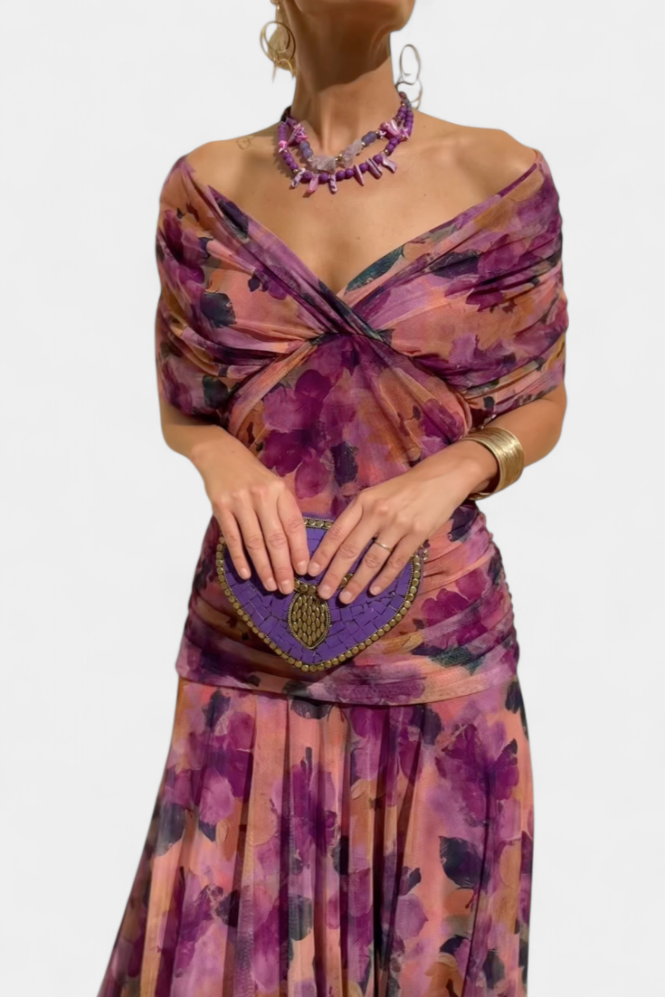 Alondra | Robe longue à imprimé floral fantaisie et col en V